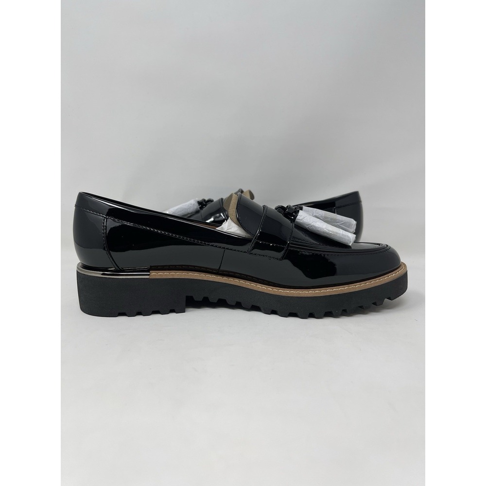 Franco Sarto Womens Carolynn Tassel Lug Sole Loafer Black Patent 8 - Picture 5 of 9